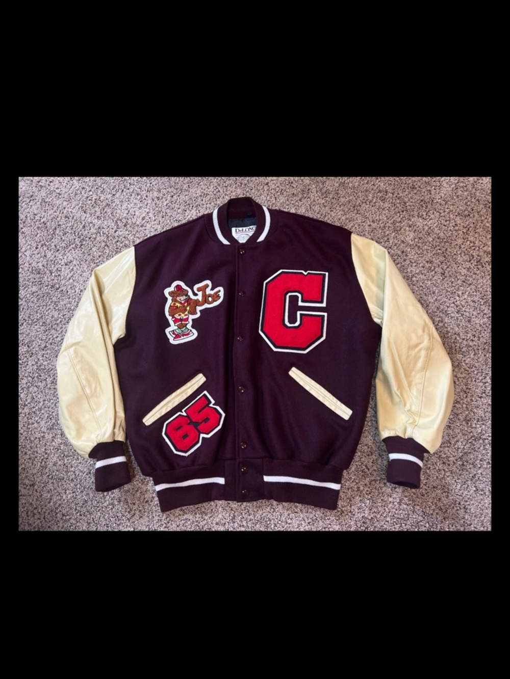 VTG DeLONG Varsity Letterman Jacket Wool USA Teddy Bear Mens XL Chenille